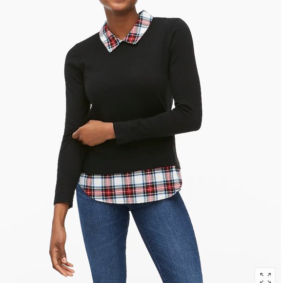 J. Crew Factory Tops - J. Crew Factory Tartan woven collar sweater Small